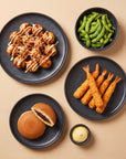 Izakaya Box SeriosFood — takoyaki, ebi fry, edamame, dorayaki plated top-down
