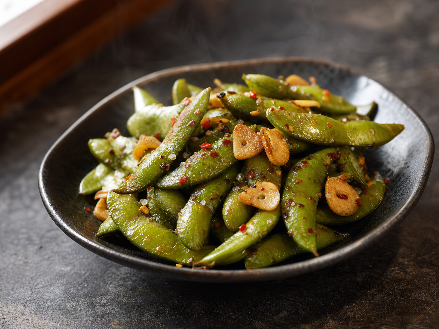 Edamame cu usturoi și chili