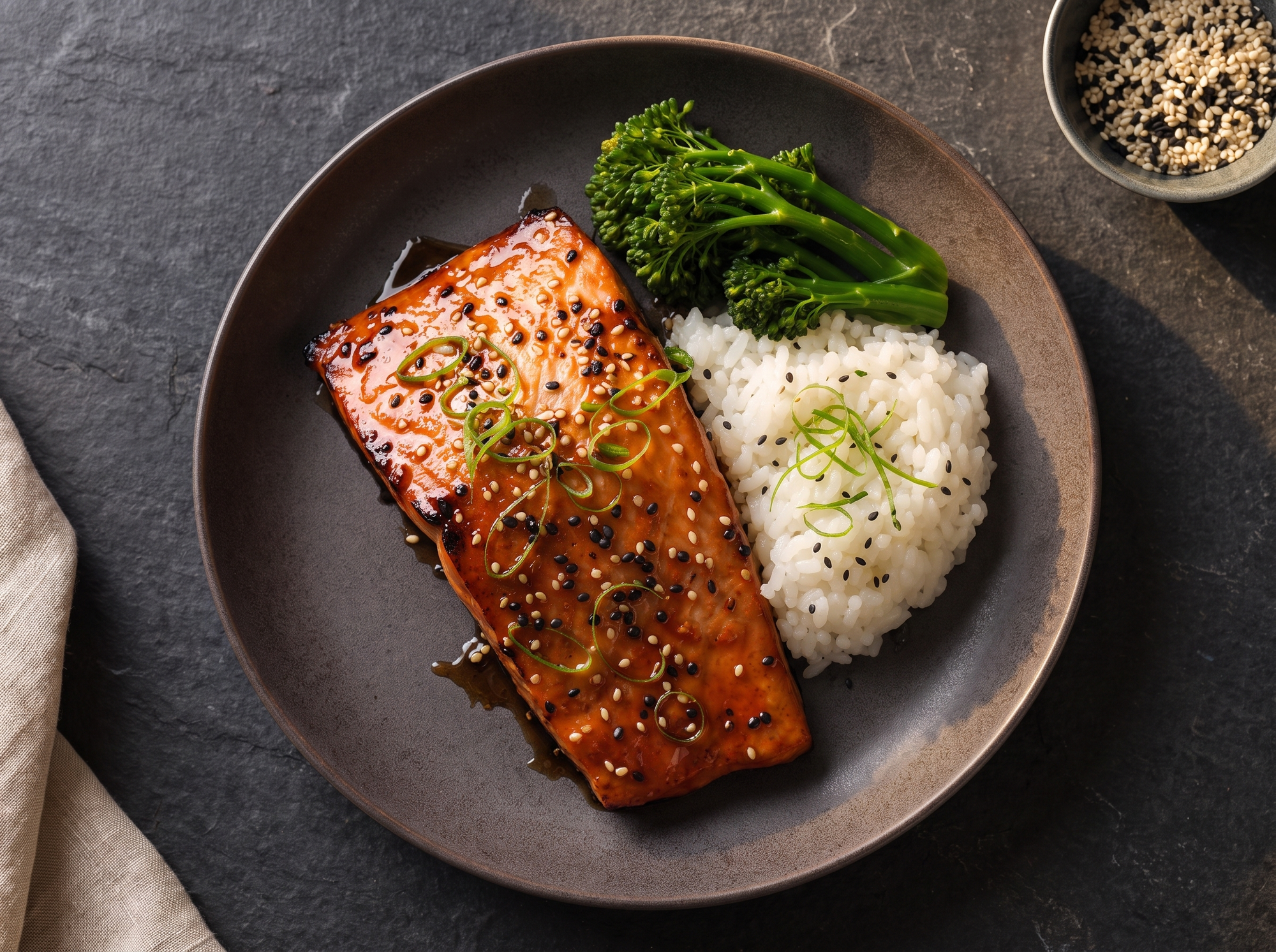 Somon teriyaki cu orez