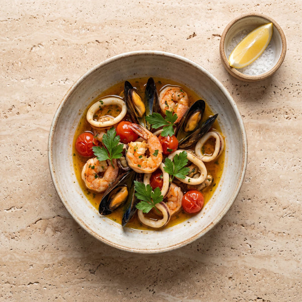 Fructe de mare la tigaie, în 15 minute