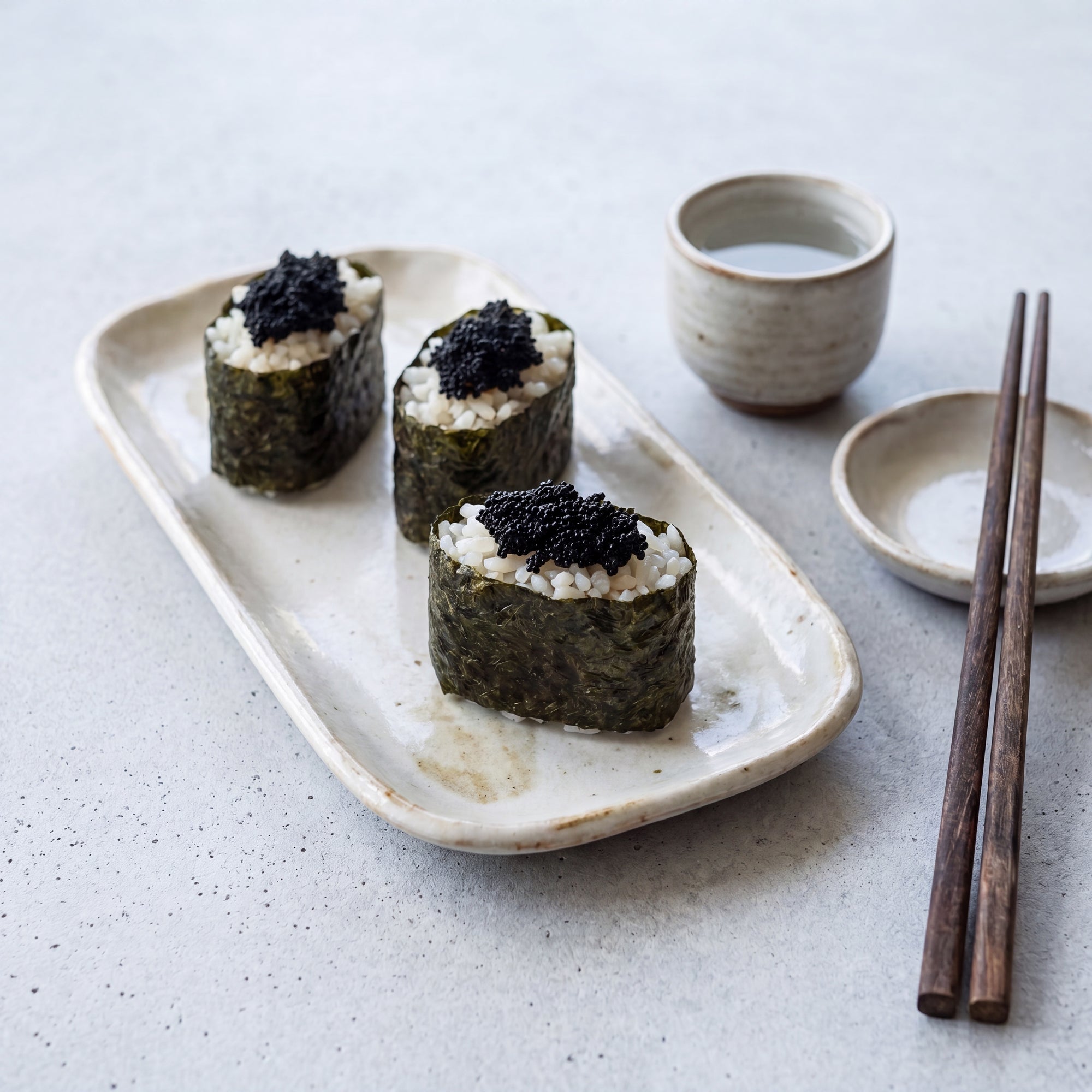 Gunkan sushi cu Masago Black, sugestie de servire