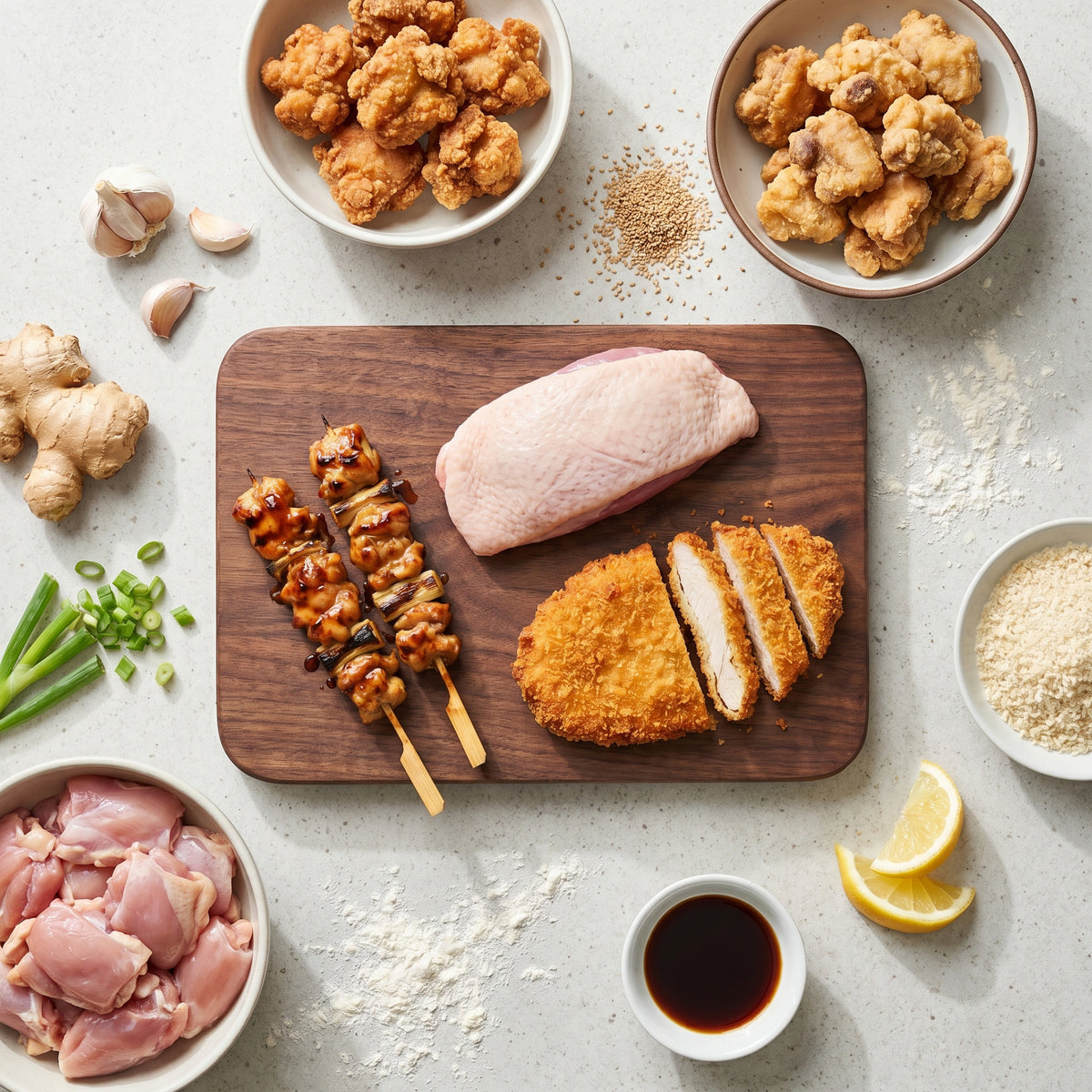 Karaage, yakitori, katsu si rata cruda cu aromate - carne SeriosFood