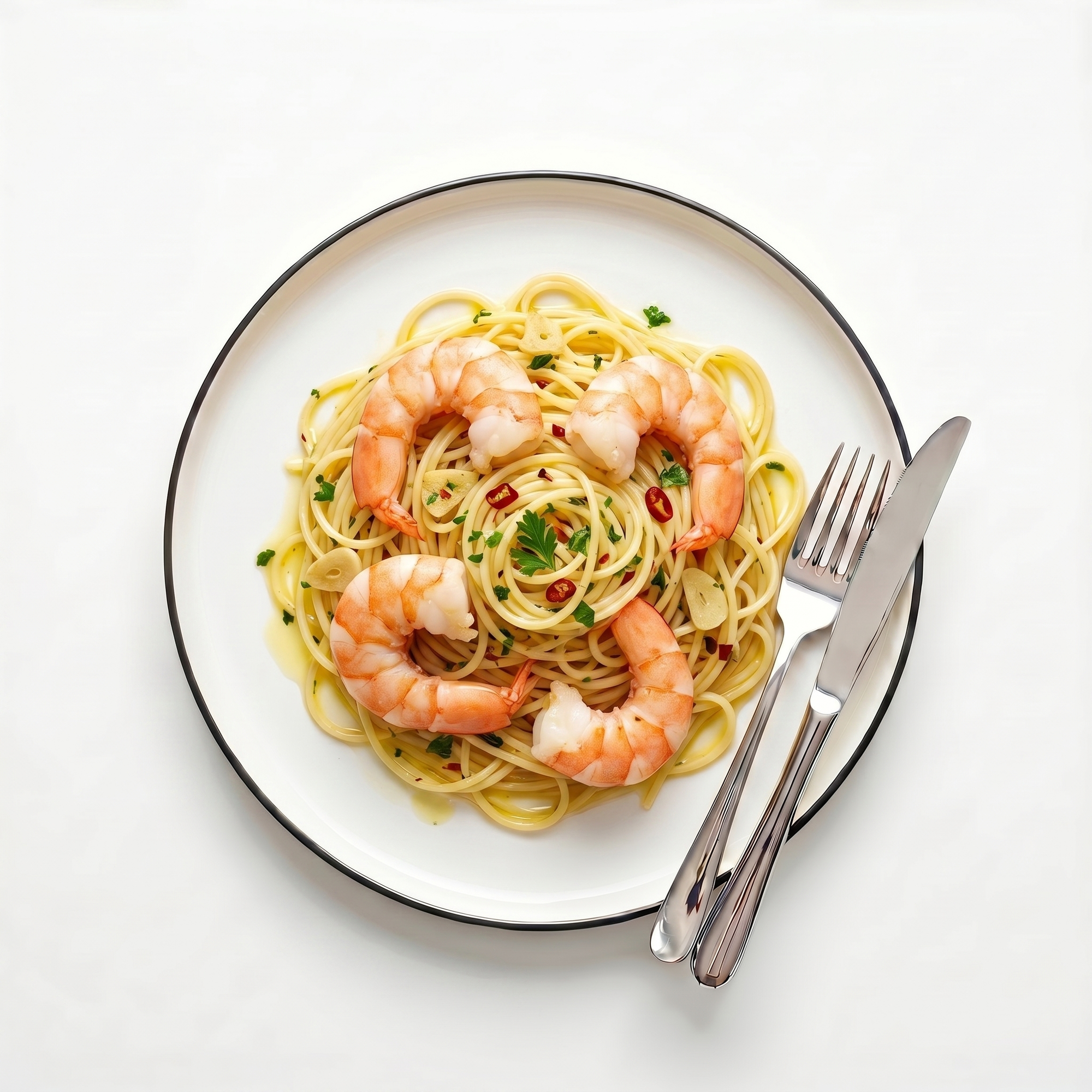 Spaghetti aglio e olio cu creveți Black Tiger jumbo