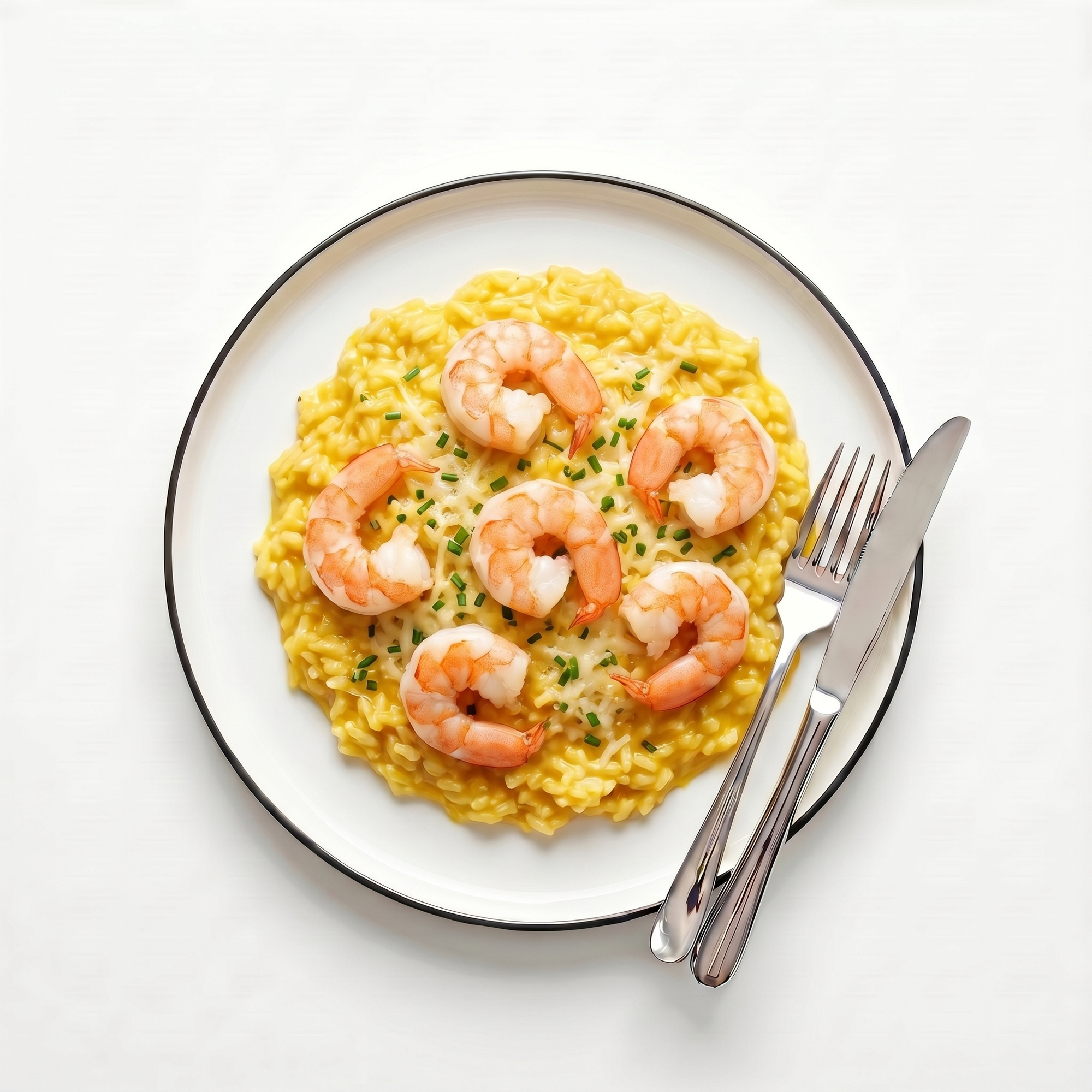 Risotto alla milanese cu șofran și creveți Black Tiger