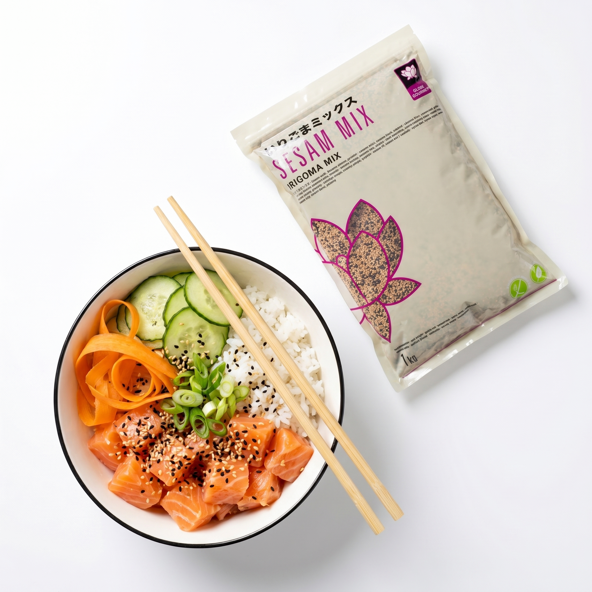 Mix de susan Irigoma Mix - poke bowl somon cu susan alb si negru