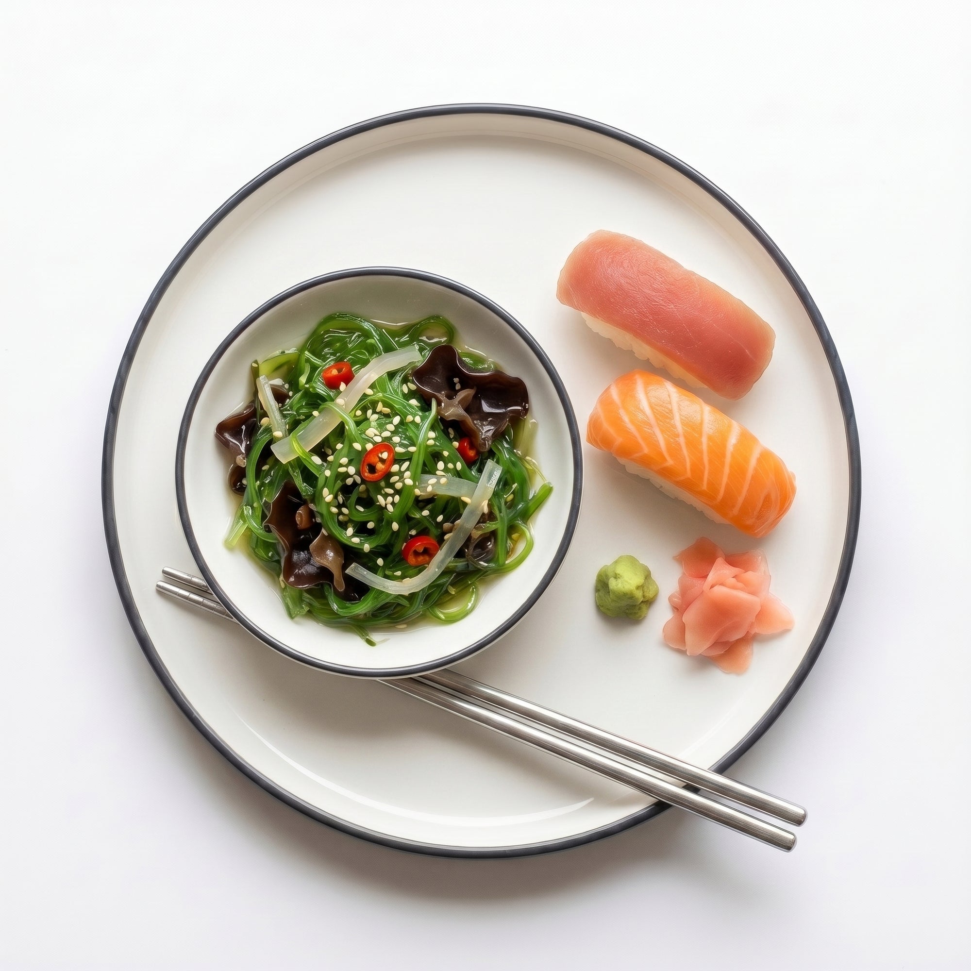 Cum se savurează Salata Wakame 250g — în bol cu nigiri sushi