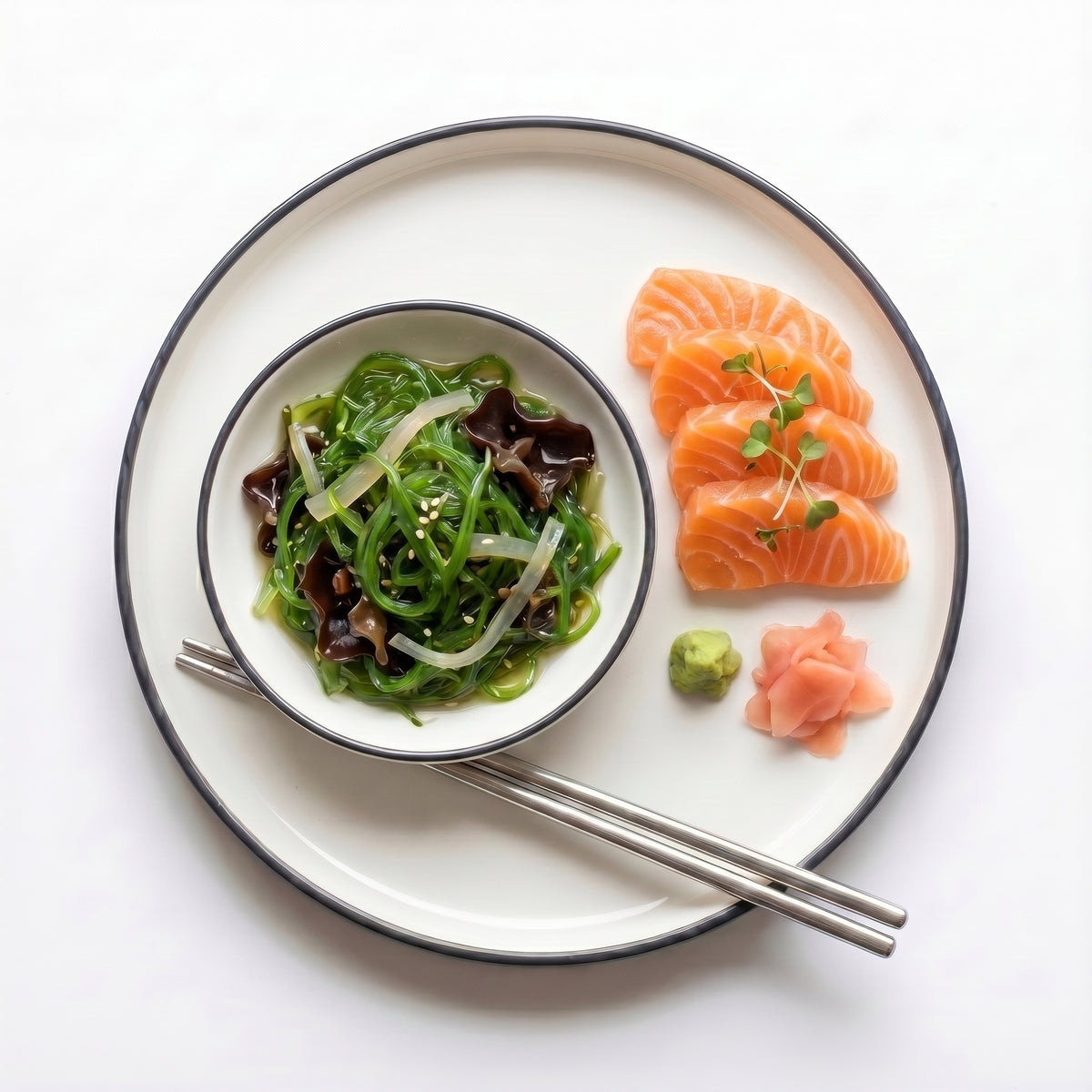 Cum se savurează Salata Wakame Select — în bol cu sashimi somon