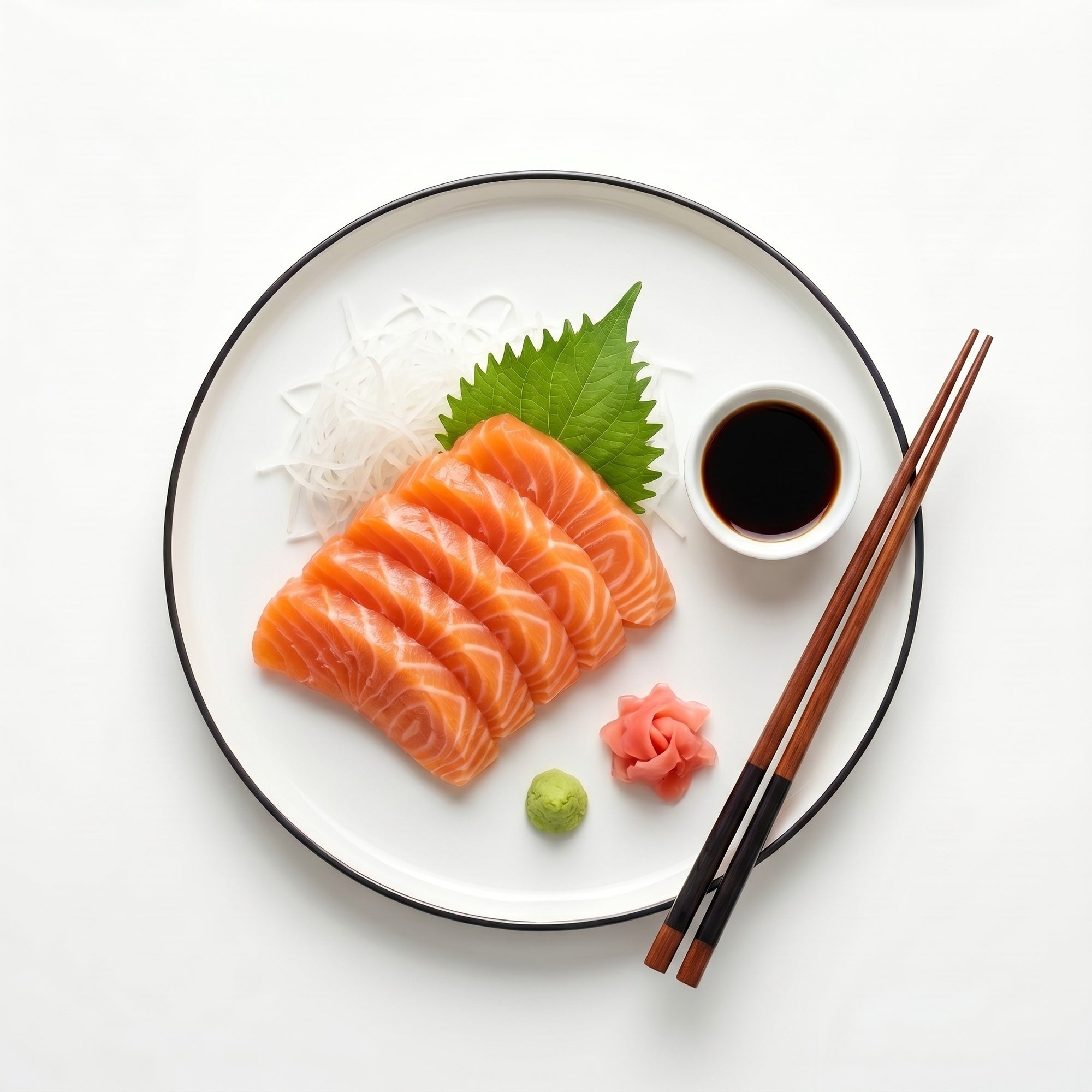 Somon sashimi cu wasabi si ghimbir murat