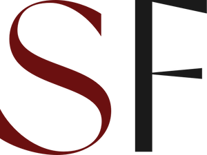 Logo SF SeriosFood Miracle serif - S burgundy F negru