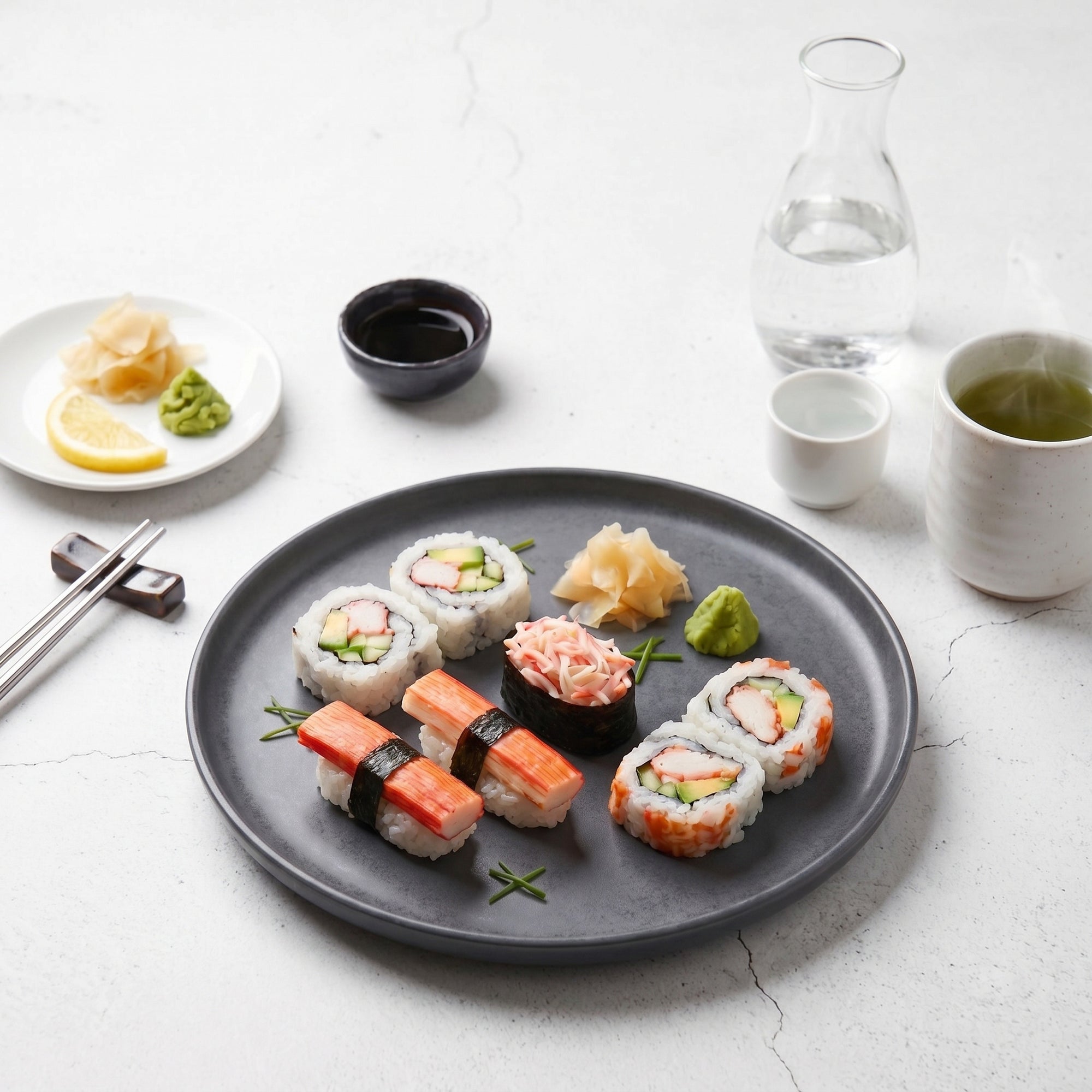 Asocieri culinare surimi SeriosFood — preparate pe masă din beton